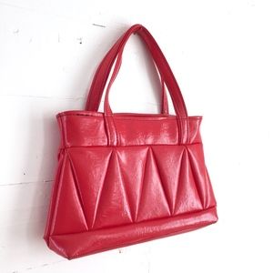 Vintage Purse Red Vinyl Handbag Rockabilly Faux Leather Vegan Artist Bag